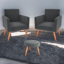 Ver imagem 1 de Conjunto Poltronas e Puff Anari Veludo Cinza