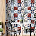 Ver imagem 1 de Papel de Parede Adesivo Azulejo Branco, Azul e Vermelho - 3,0m