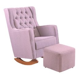 Poltrona Cadeira Amamentação Rosa Puff e Balanço Quarto Bebe Luxo - 1
