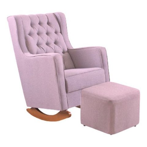 Poltrona Cadeira Amamentação Rosa Puff e Balanço Quarto Bebe Luxo