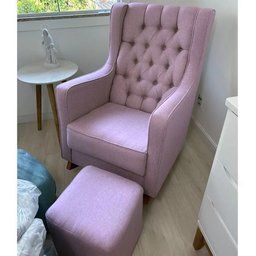 Poltrona Cadeira Amamentação Rosa Puff e Balanço Quarto Bebe Luxo - 4