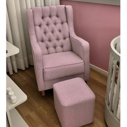 Poltrona Cadeira Amamentação Rosa Puff e Balanço Quarto Bebe Luxo - 2
