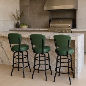 Kit 3 Banquetas Alta Bar Giratória com Encosto Cor Preta Assento Grosso Confortável Cor Verde