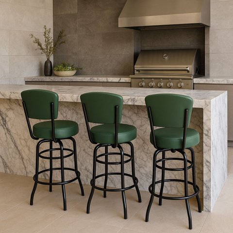 Kit 3 Banquetas Alta Bar Giratória com Encosto Cor Preta Assento Grosso Confortável Cor Verde