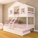 Ver imagem 1 de Treliche Casal/ Solteiro Casinha Dos Sonhos Madeira Maciça Branco/ Rosa Housin