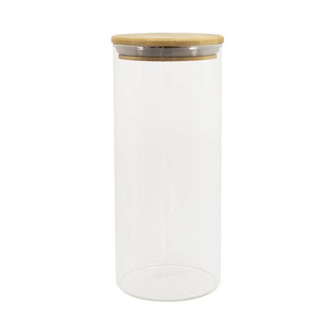 Pote de Vidro com Tampa de Bambu Oikos 1,6l Hermético Redondo