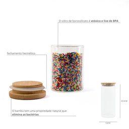 Pote de Vidro com Tampa de Bambu Oikos 1,6l Hermético Redondo - 2