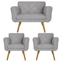 Ver imagem 1 de Conjunto Namoradeira e 2 Poltrona Isabella Sala de Estar Suede Cinza - LM DECOR