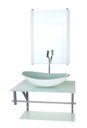 Ver imagem 1 de GABINETE DE VIDRO PARA BANHEIRO 60CM AC CUBA OVAL BRANCO FULL COM TORNEIRA CROMADA