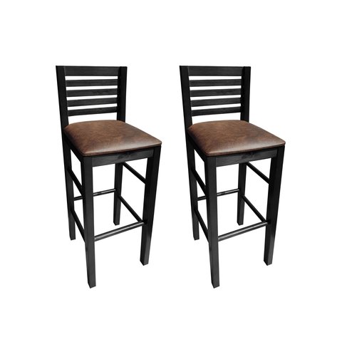 Kit 2 Banqueta Alta para Cozinha / Bar / Balcão / Preto com Estofado Marrom Mod. Laguna