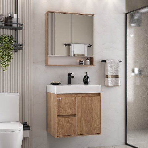 Conjunto para Banheiro Nicole 60 Cm com Lavatório e Espelheira - Fabribam Gabinetes