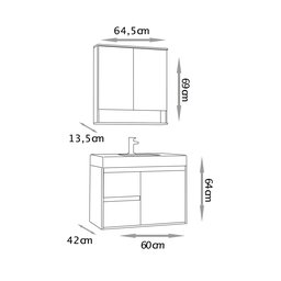 Conjunto para Banheiro Nicole 60 Cm com Lavatório e Espelheira - Fabribam Gabinetes - 8