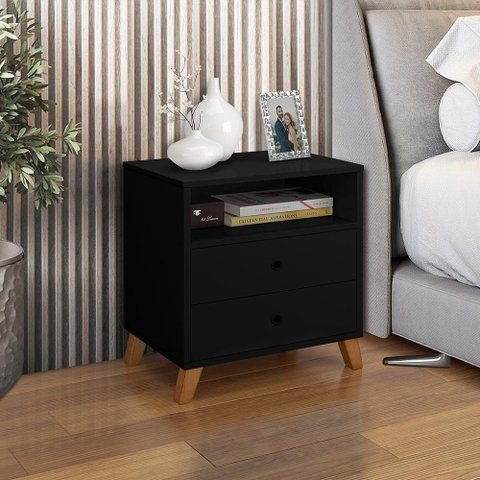 Mesa de Cabeceira 2 Gavetas e 1 Nicho Preto