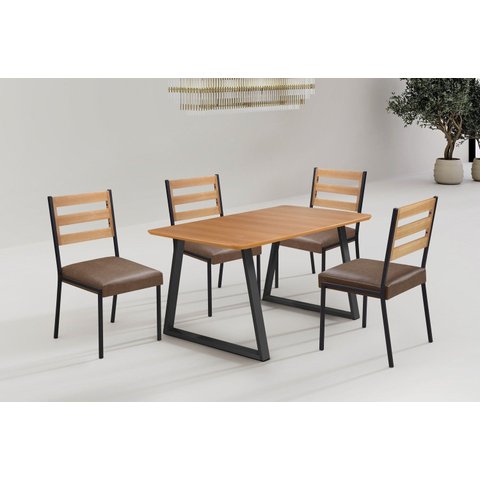 Cojunto Sala de Jantar Londres 1200x900 c/4 Cad 1500 BP Encab - Courino Marrom Preto Fosco BP Proa