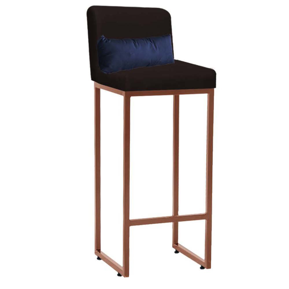 Kit Mesa Bistrô Lucca e 1 Banqueta Lucca Tampo Freijó Ferro Bronze Suede Marrom e Almofada Azul Mari - 3