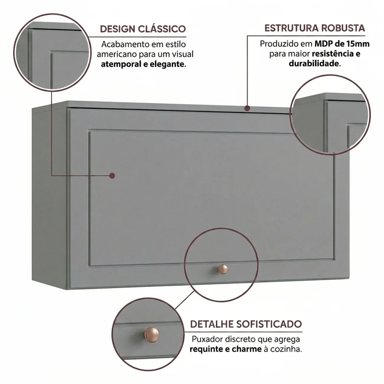 Ver imagem 5 de Armário Aéreo para Cozinha 80cm Americana Cinza Crystal