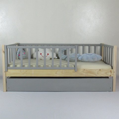 Bicama Infantil Solteirão Base Colorida Madeira Maciça Pinus Grade Vertical