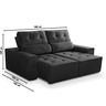 Sofá para Sala Reclinavel Estofado Price 180cm Veludo Preto - 7