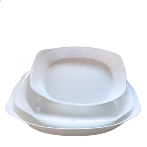 Jogo com 3un Assadeiras Travessas de Vidro Brancas Grandes P/ Forno Carine