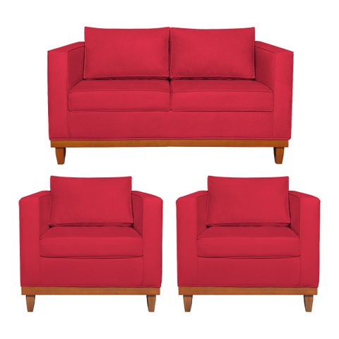 Kit Sofá 3 Lugares e 2 Poltronas Europa 180 cm Estilo Conforto e Elegância Suede - Doce Sonho Móveis