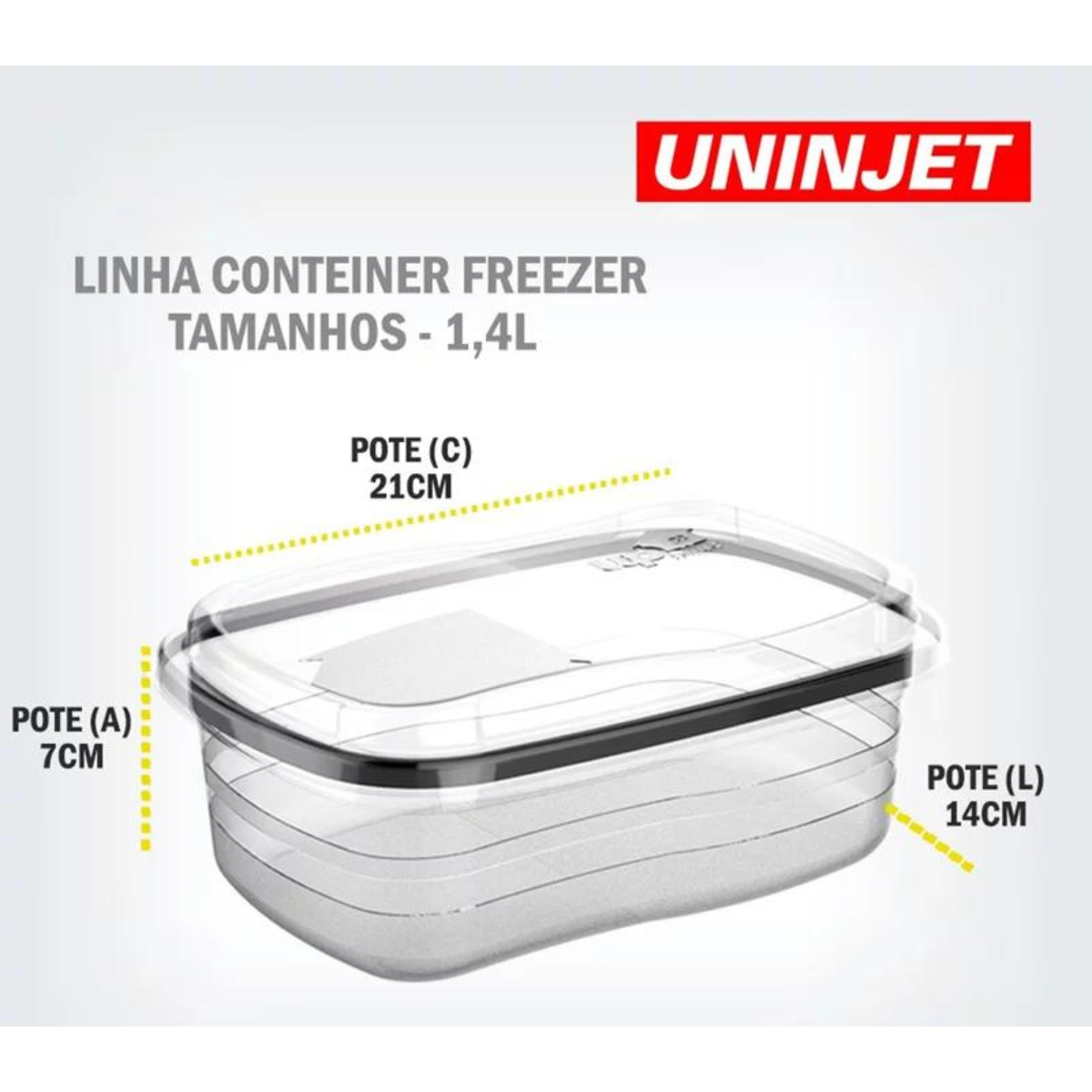 Pote de Plástico Freezer Retangular Transparente 1,4l - 2