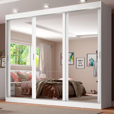 Guarda-roupa Casal Madesa Napoli 3 Portas de Correr com Espelho - Branco