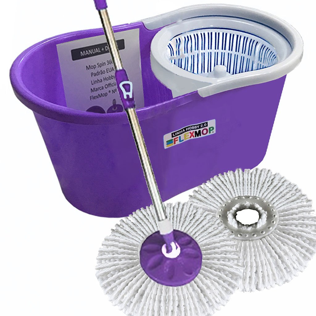 Mop Limpeza Melhor Rodo Balde Giratorio 360 Lava Seca Turbo:roxo