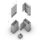 Ver imagem 4 de Conjunto Gabinete para Banheiro com Espelheira 80cm Travertino Marrom/Freijó/Creme