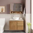 Ver imagem 1 de Conjunto Gabinete para Banheiro com Espelheira 80cm Travertino