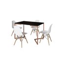 Ver imagem 2 de Mesa de Jantar Industrial Base Ferro Cobre em V Tampo 137x90 Preto 4 Cadeiras Eames Madeira Assento 