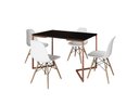 Ver imagem 2 de Mesa de Jantar Industrial Base Ferro Cobre em V Tampo 137x90 Preto 4 Cadeiras Eames Madeira Assento