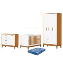 Ver imagem 1 de Dormitório Infantil Flip Guarda Roupa 3 Portas, Cômoda 1 Porta e Berço Branco Fosco/savana com