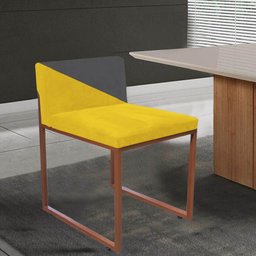 Kit 04 Cadeira Office Lee Duo Sala de Jantar Industrial Ferro Bronze Suede Amarelo e Cinza - Amey De - 2