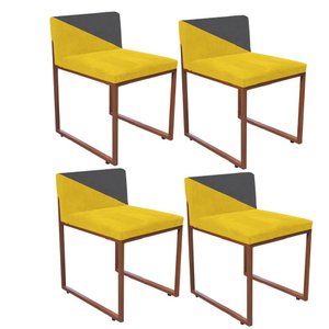 Kit 04 Cadeira Office Lee Duo Sala de Jantar Industrial Ferro Bronze Suede Amarelo e Cinza - Amey De