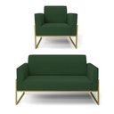 Ver imagem 1 de Sofá Namoradeira com Poltrona Base Industrial Alta Dourado Marisa Veludo Verde D03 - D’Rossi