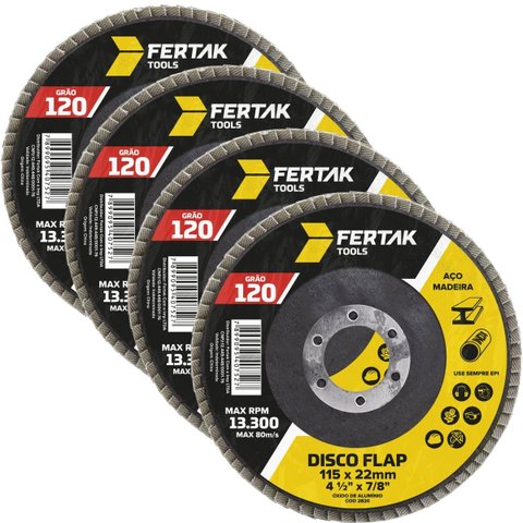 Disco Lixa Flap 115mm Grão 120 Madeira Aço Desbaste | 04 Un