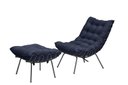 Ver imagem 1 de Poltrona Costela com Puff Adão Base Metal Preto - Veludo Azul