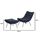 Ver imagem 3 de Poltrona Costela com Puff Adão Base Metal Preto - Veludo Azul