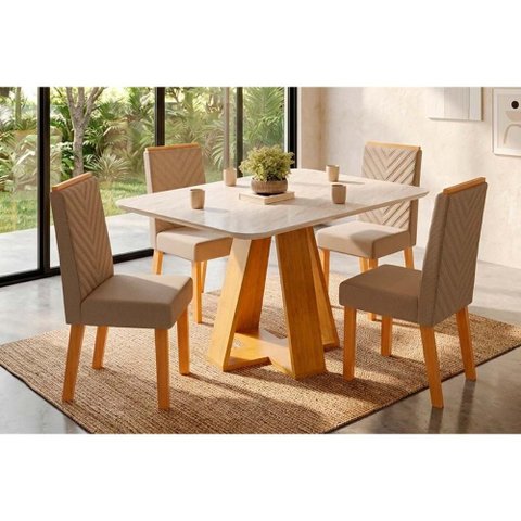Mesa Cozinha Celeste 120 + 4 Cad Nara Cedro DJ Móveis