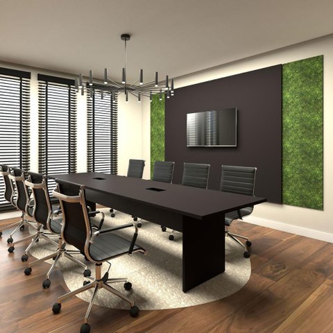 Conjunto Sala de Reunião Mesa 3,20m Painel P/ Tv Preto F5 Cor:preto