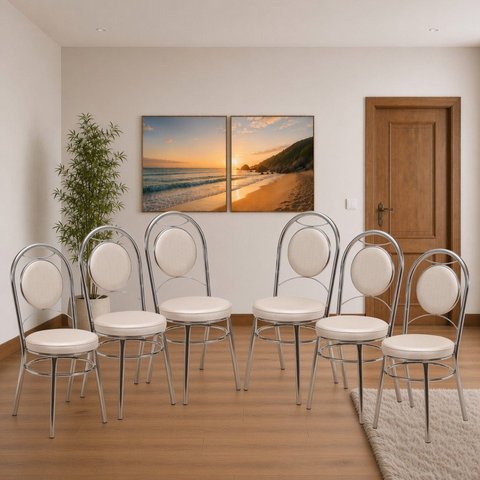 Conjunto 6 Cadeiras para Cozinha Debrum Cromado/Bege