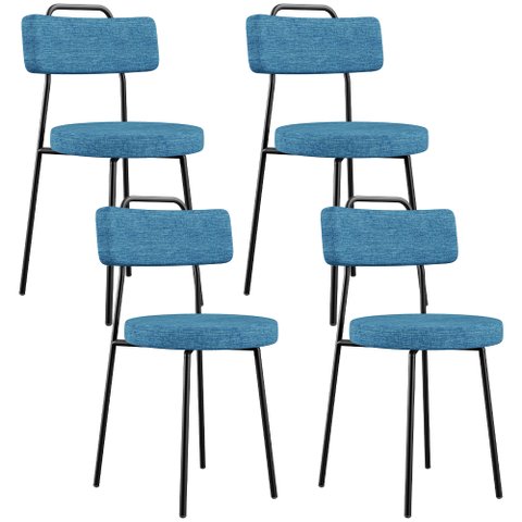 Kit 04 Cadeiras Decorativa Estofada para Sala de Jantar Barcelona L02 Linho Azul - Lyam Decor