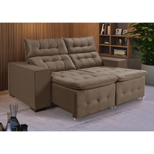 Sofá Retratil Reclinável Pillow 1,90 Veludo Amêndoa