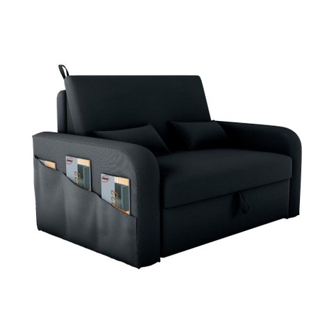 Sofá Cama Lady Day 2 Lugares Conforto Veludo Preto Matrix Sala com Baú