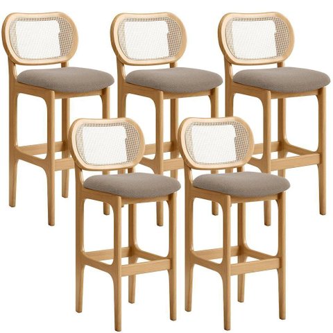 Kit 05 Banquetas Altas para Cozinha Bancada Sala Tela Betta Fixa L02 Bouclê Bege - Lyam