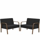 Ver imagem 1 de Kit Poltrona Decorativa 2 Namoradeiras Luna Braço Madeira D Salla Suede Preto