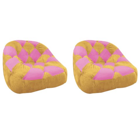 Kit 02 Poltrona Paloma Escritório Sala Pé Plástico Suede Mostarda e Suede Pink - Dominic Decor