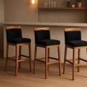 Ver imagem 3 de Kit 3 Banquetas Alta Cozinha Gourmet Conforto Suede:Suede Preto