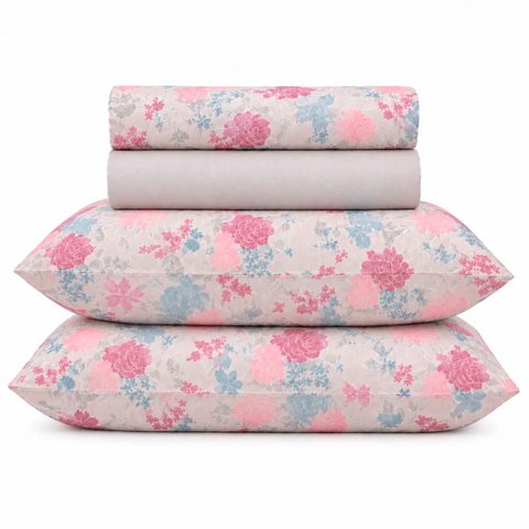 Jogo de Cama - Casal - Essenciale - 4 Peças - 100% Algodão - Corttex Cor: Jardim Delicado