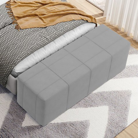 Puff Decorativo Living Sala de Estar 160 cm Roma W01 Suede Cinza - Lyam Lyam Decor